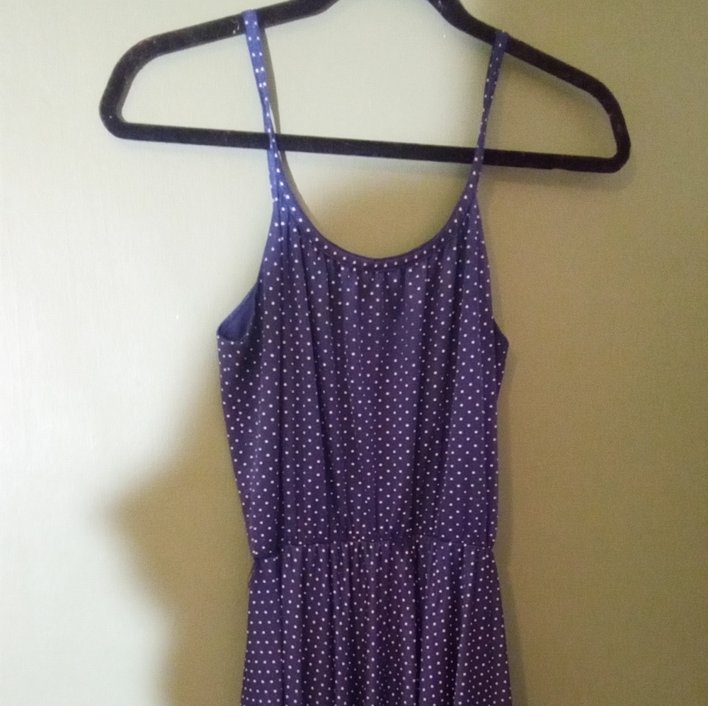 V8ntage Pretty Women Blue And White Polka Dot Lightweight Tank Dress Size 9 10